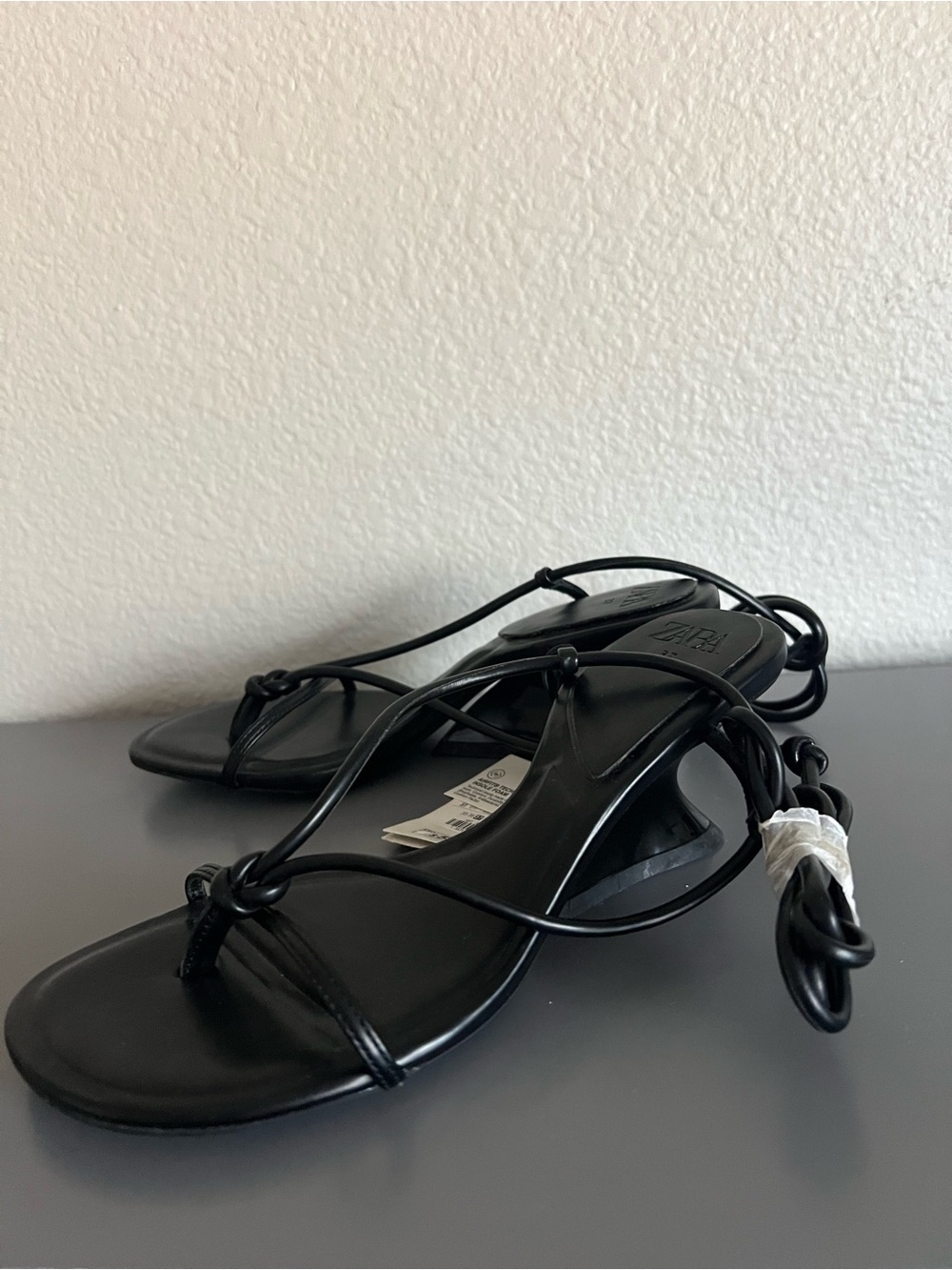 ZARA Black Lace-Up Wedge Sandals Size 6.5